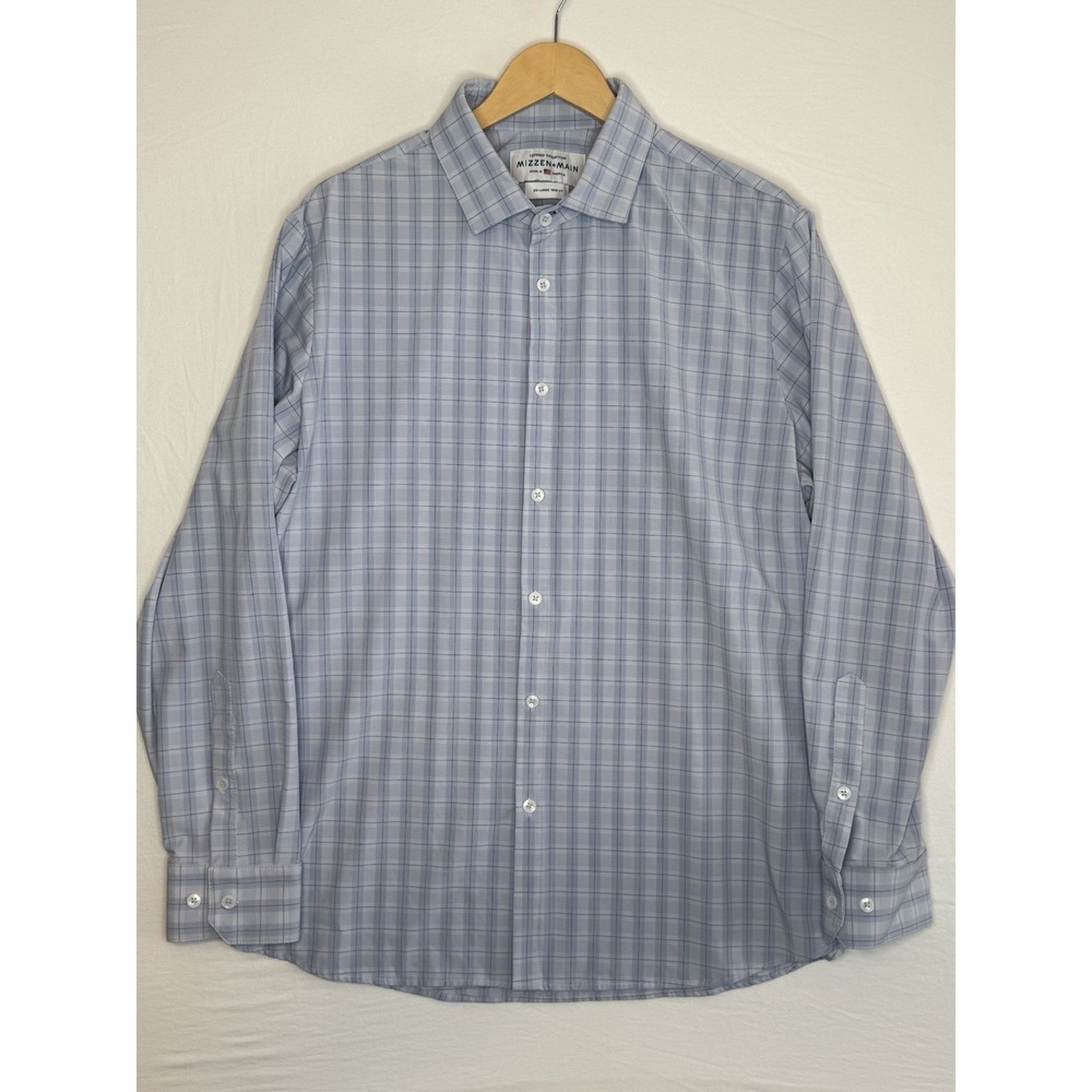 Mizzen+Main Leeward Men's 2XL Blue Check Long Sleeve Trim Fit Non-Iron Shirt